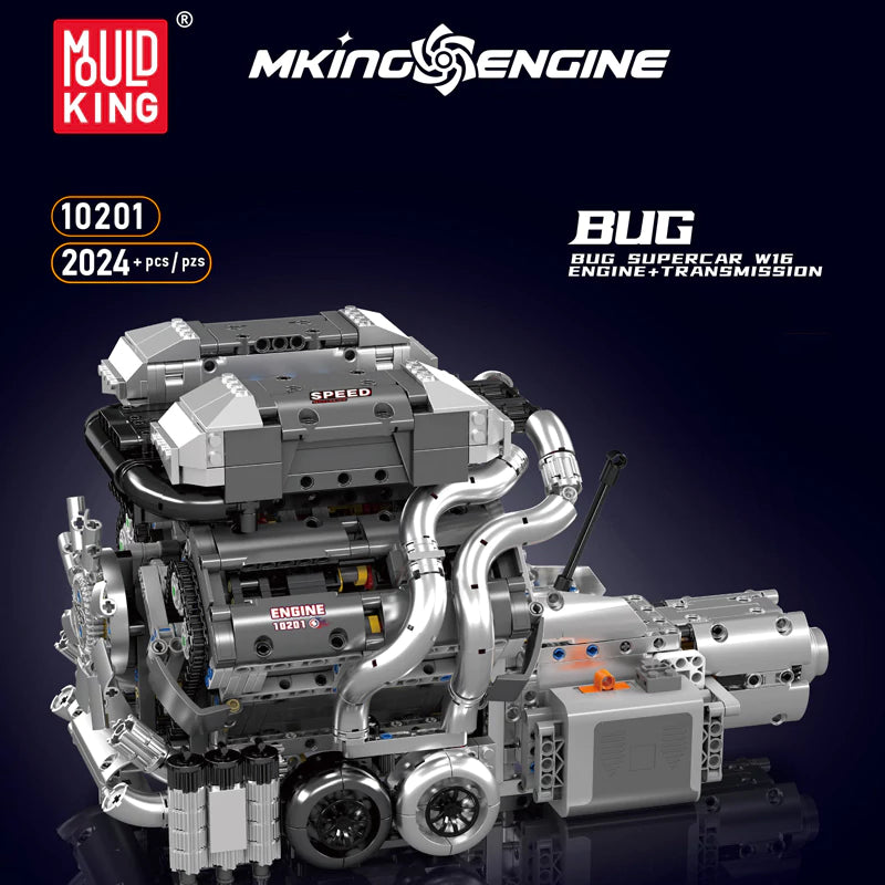 Bugatti W16 Engine & Transmission - Building Blocks Set | Turbo Moc