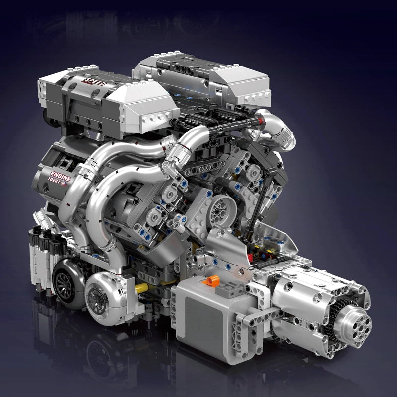 Bugatti W16 Engine & Transmission - Building Blocks Set | Turbo Moc