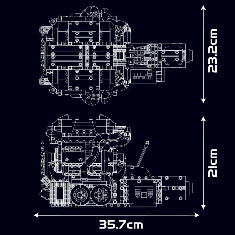 Bugatti W16 Engine & Transmission - Building Blocks Set | Turbo Moc