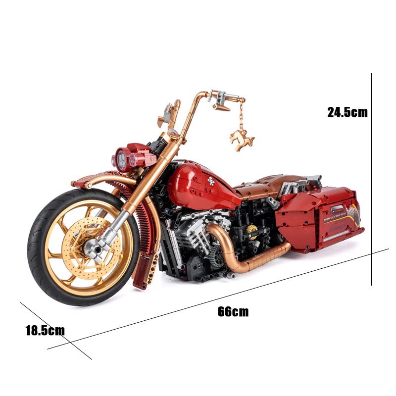 Red Motorcycle Chopper blocks set, compatible with Lego