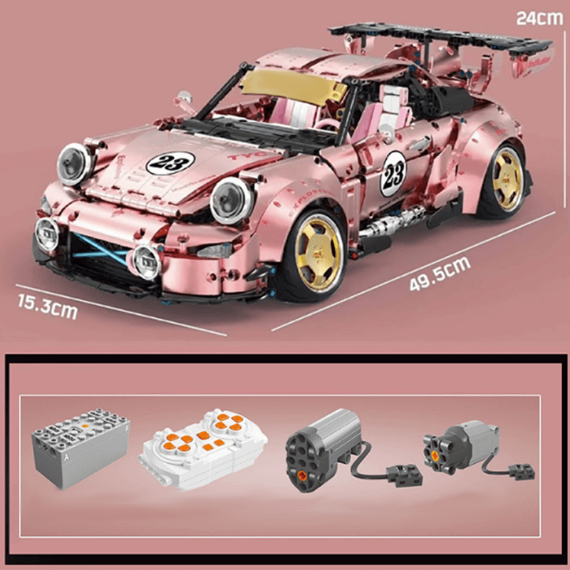 Porsche 911 widebody pink 2367pcs-Building Blocks set -Turbo Moc