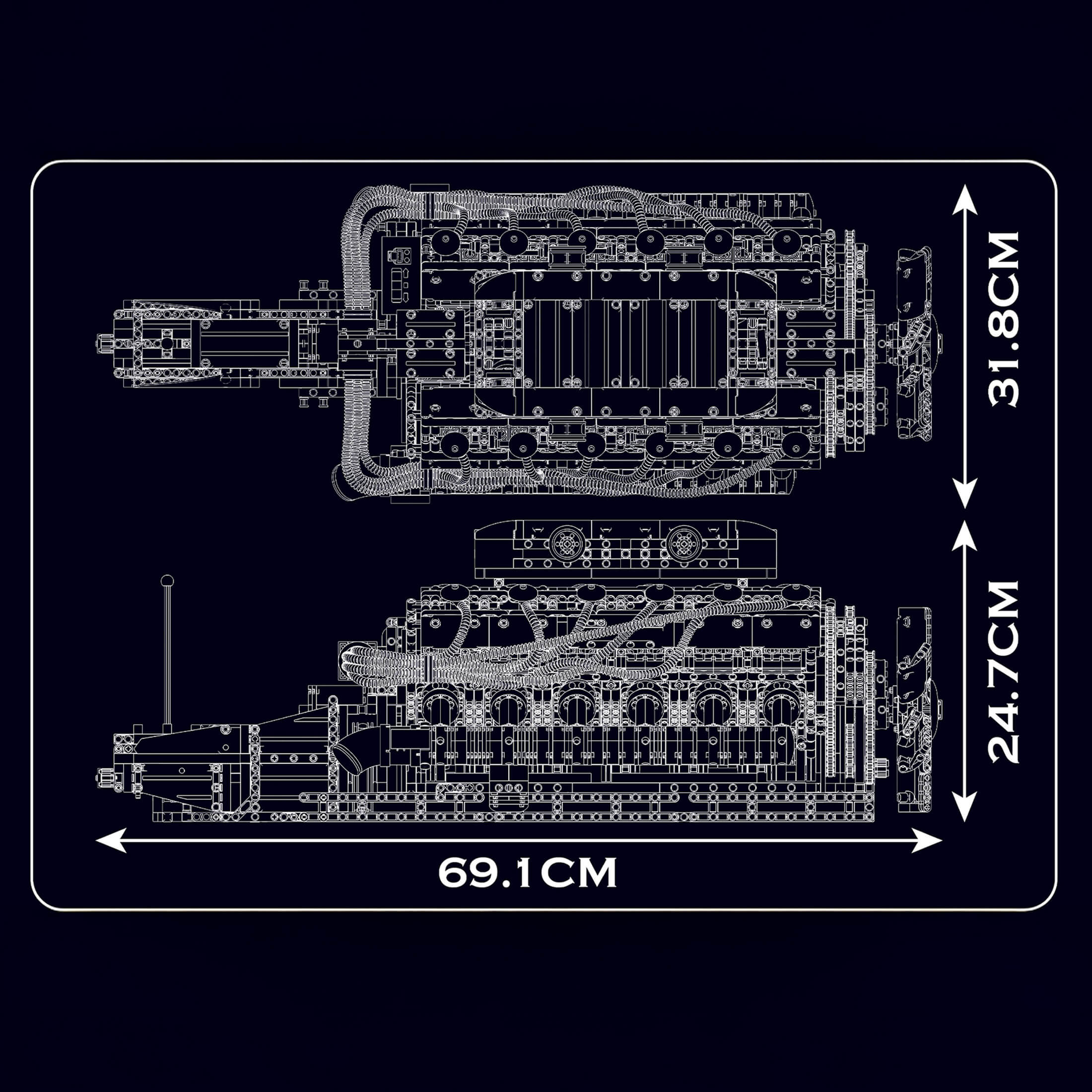 Functional V12 Engine & Gearbox 3471pcs - Lego compatible building blocks set - Turbo Moc