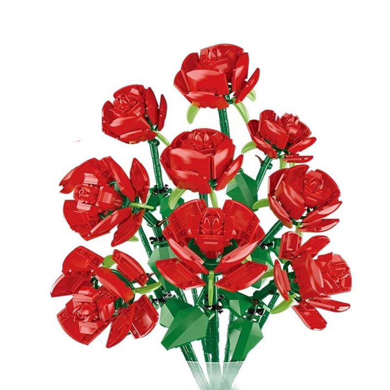 Bouquet of Nine Red Roses - Building Blocks Set | Turbo Moc