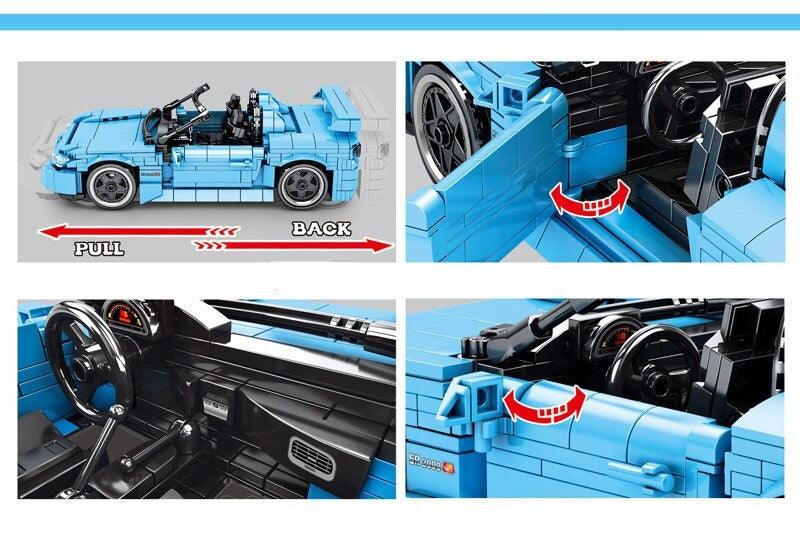 Honda S2000 Pull Back Model s set, compatible with Lego