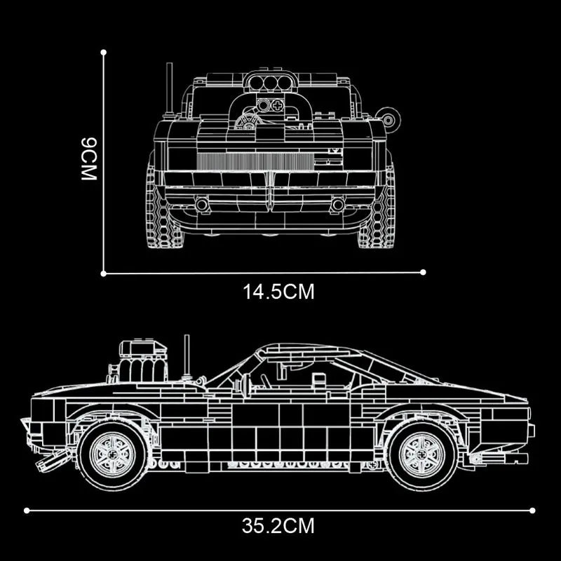 Mini Dodge Charger Muscle Car - Building Blocks set compatible Lego - Turbo Moc