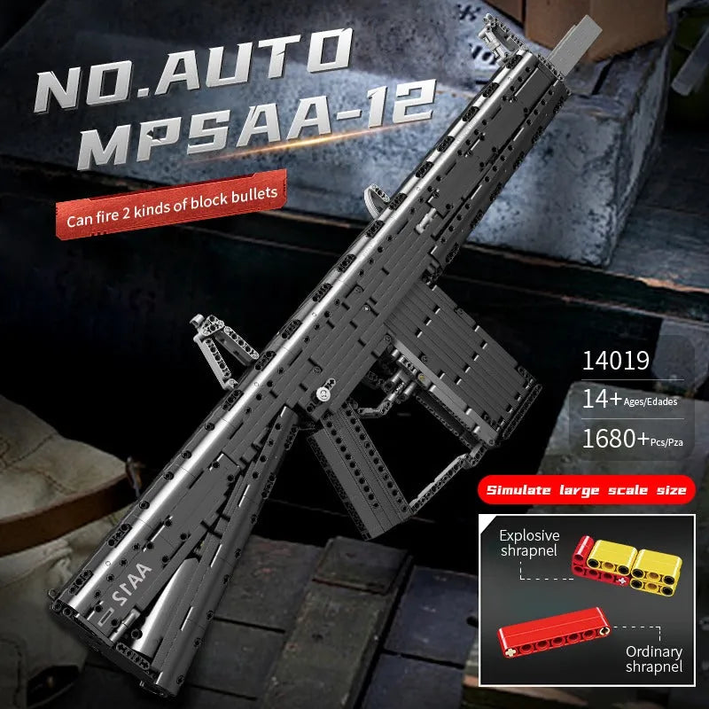 Motorized MPSAA-12 Assault Rifle - Building Blocks set compatible Lego - Turbo Moc