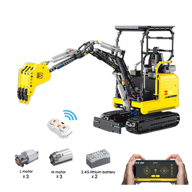 Mini Excavator Remote Controlled 1717pcs-Turbo Moc