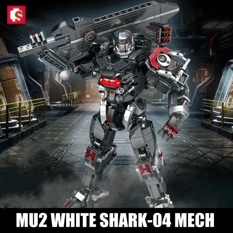 Heavy Duty Mecha Robot MU2 White Shark Bricks Toy - Building Blocks set compatible Lego - Turbo Moc