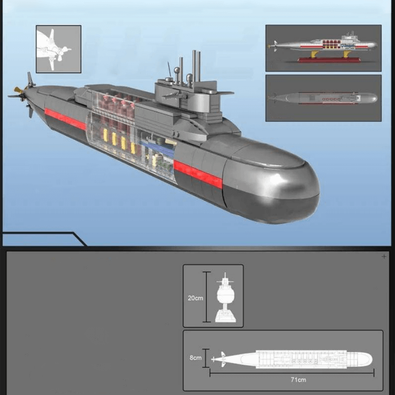 Type 092 Nuclear Submarine 1019pcs - Building Blocks set - Turbo Moc